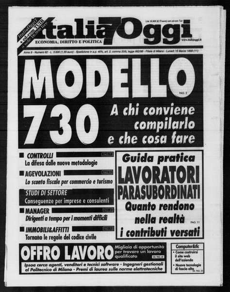 Italia oggi : quotidiano di economia finanza e politica